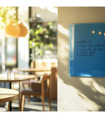 Modrá coelinová skleněná magnetická tabule do restaurace Smatab®