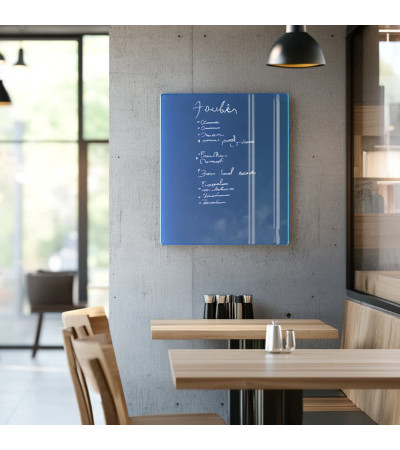 Modrá coelinová skleněná magnetická tabule do restaurace Smatab®